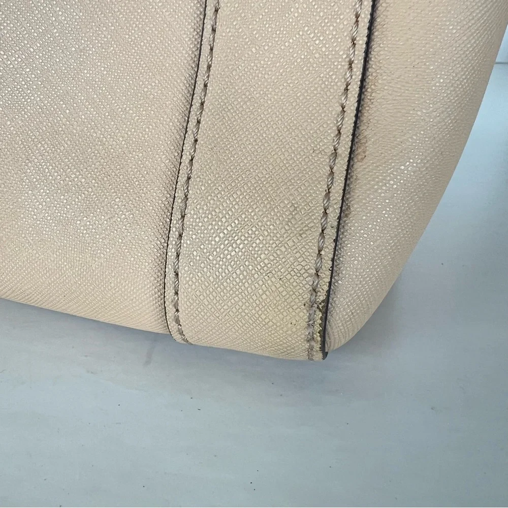REBECCA MINKOFF Monroe Sand Saffiano Structured Leather Tassel Shoulder Bag Tote